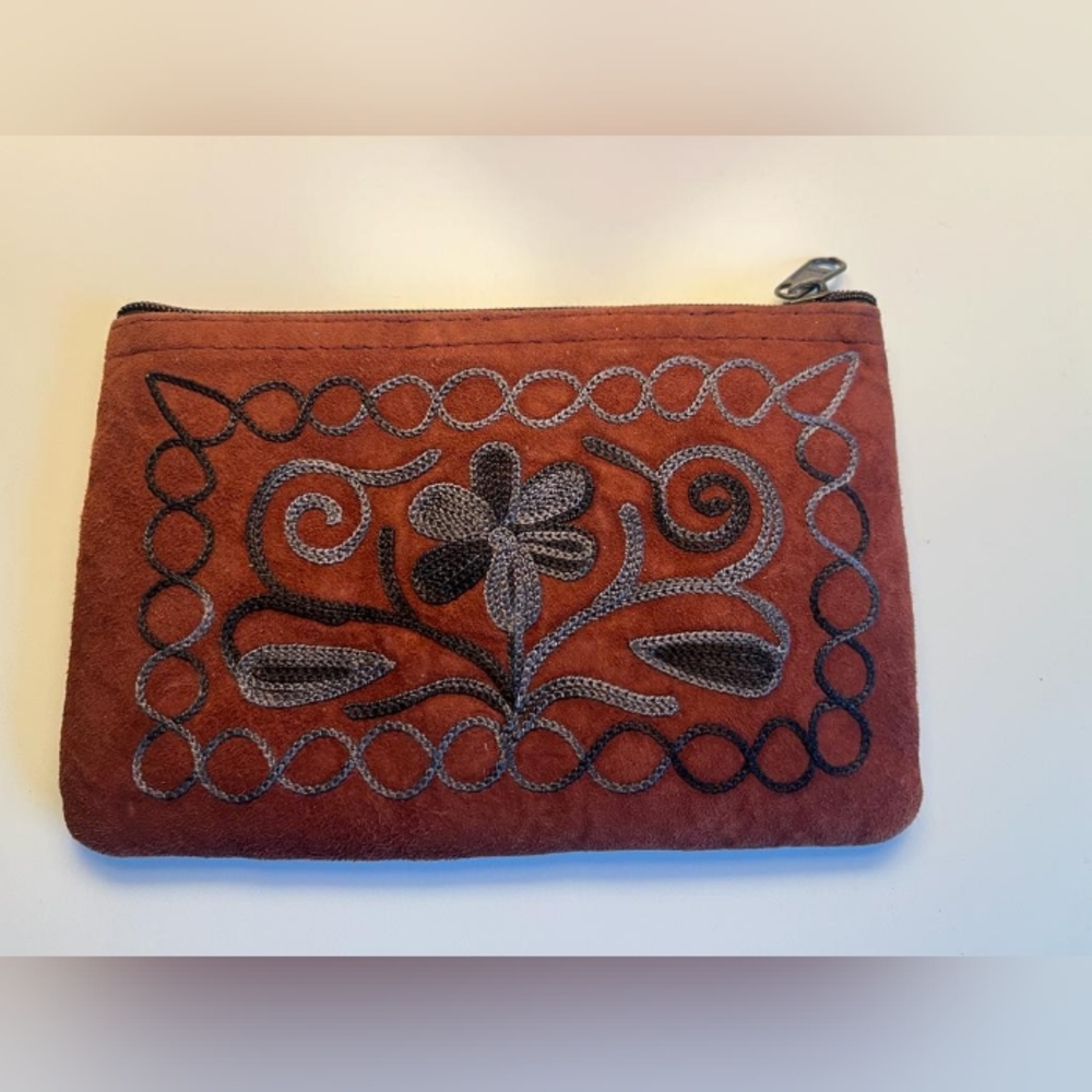 Kashmiri Aari Embroidery Handmade Suede Wallet, Purse, Pouch/ Vintage st…